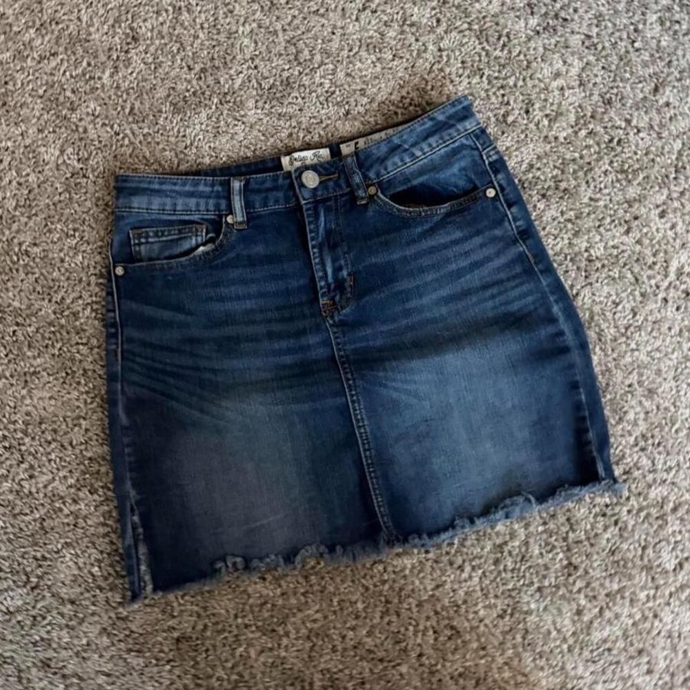 Indigo Red Blue Denim Skirt